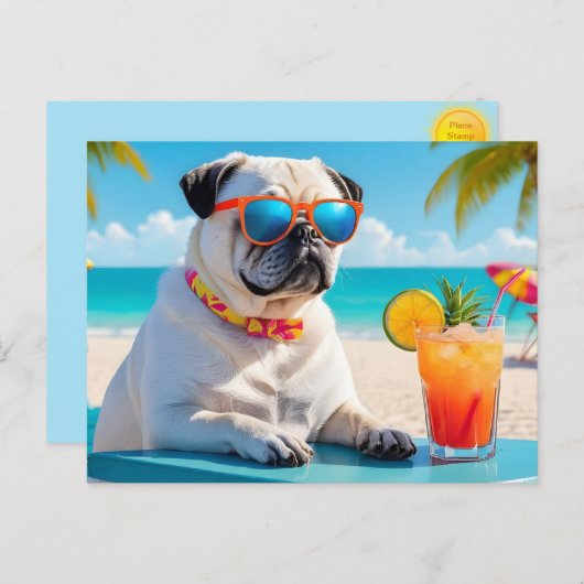 Pug in het Paradise Briefkaart (Voorkant / Achterkant)
