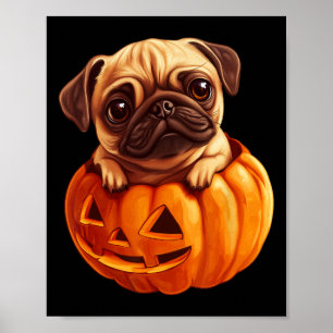 Pug In Pompoen Halloween Pugkin Schattige Pug Hall Poster