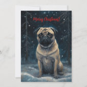 Pug In Sneeuw Aquarel Kerstmis Feestdagenkaart (Voorkant)
