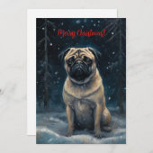 Pug In Sneeuw Aquarel Kerstmis Feestdagenkaart (Voorkant / Achterkant)