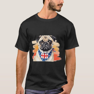 Pug in waterverf met Georgia sjaal T-shirt