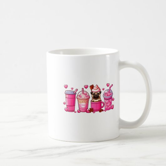 Pug Inside Cup Coffees Lover Valentines Day Heart  Koffiemok (Rechts)