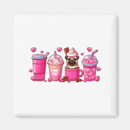 Pug Inside Cup Coffees Lover Valentines Day Heart  Magneet (Voorkant)