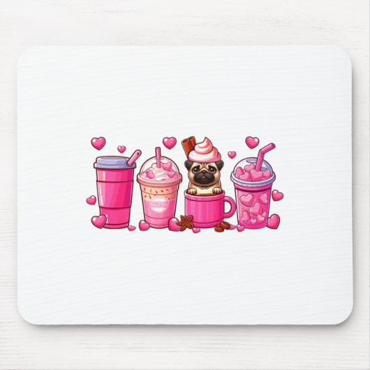 Pug Inside Cup Coffees Lover Valentines Day Heart  Muismat (Voorkant)