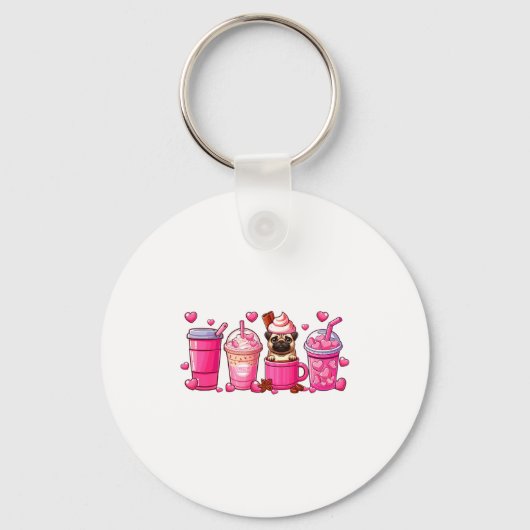 Pug Inside Cup Coffees Lover Valentines Day Heart Sleutelhanger (Voorkant)