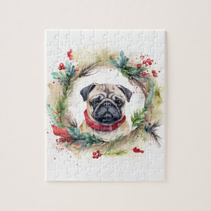 Pug Kerst Krans Festieve Pup Legpuzzel