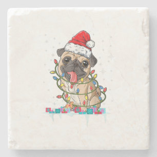 Pug Kerstboom Lichtjes Kerstman Hond Kerst Cadeaus Stenen Onderzetter