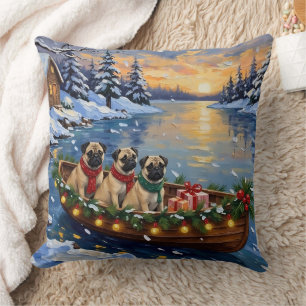Pug Kerstboot Vakantie Kussen