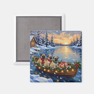 Pug Kerstboot Vakantie Magneet