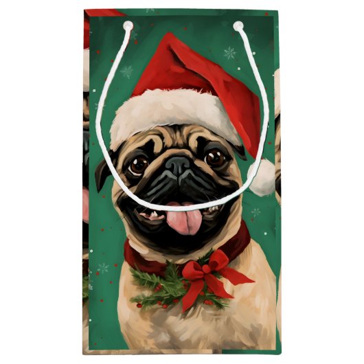 Pug Kerstborstel schilderen kunstwerk Klein Cadeauzakje (Achterkant)