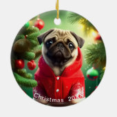 Pug kerstdatum of voeg Pet Photo toe Keramisch Ornament (Achterkant)