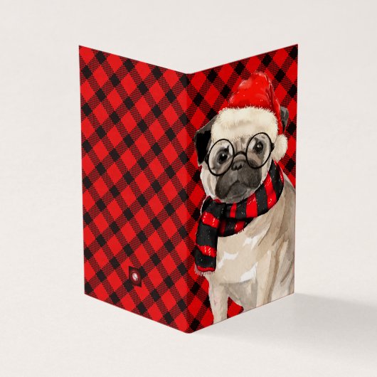 Pug-kersthond Rood en Zwarte Pset Kaart (Buitenkant)