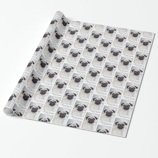 Pug-kerstinpakpapier Cadeaupapier (Uitgerold)