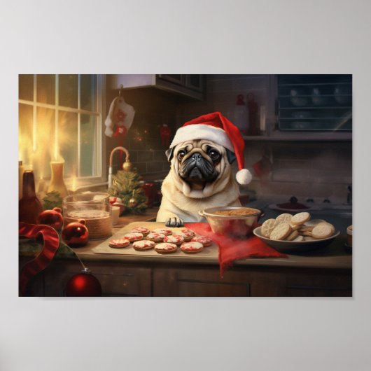 Pug Kerstkoekjes Feestelijke vakantie Poster (Voorkant)