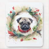 Pug Kerstkrans Feestelijke Pup Muismat (Voorkant)