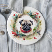 Pug Kerstkrans Feestelijke Pup Ronde Button 6,0 Cm (In situ)