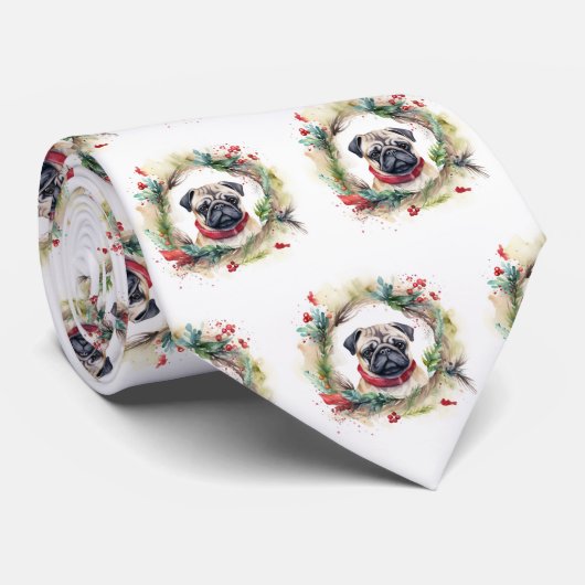 Pug Kerstkrans Feestelijke Pup Stropdas (Opgerold)
