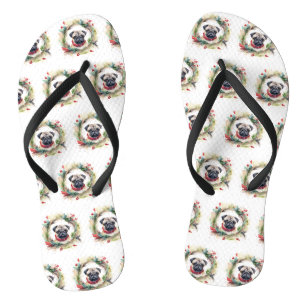 Pug Kerstkrans Feestelijke Pup Teenslippers
