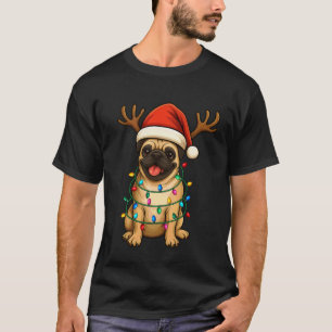 Pug Kerstlichten Santa Hoed Rendier Pyjama T-shirt