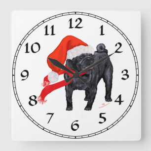 Pug Kerstman Helper Vierkante Klok