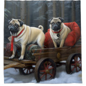Pug Kerstmis Feestelijk Seizoen Douchegordijn (Voorkant)