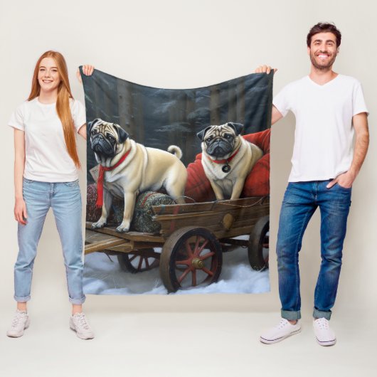 Pug Kerstmis Feestelijk Seizoen Fleece Deken (In situ)