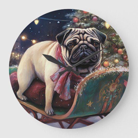 Pug Kerstmis Feestelijk Seizoen Grote Klok (Voorkant)