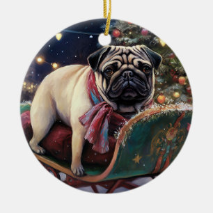 Pug Kerstmis Feestelijk Seizoen Keramisch Ornament