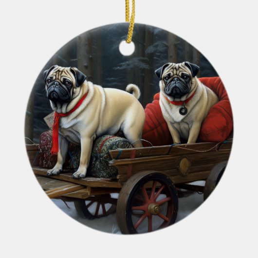 Pug Kerstmis Feestelijk Seizoen Keramisch Ornament (Voorkant)