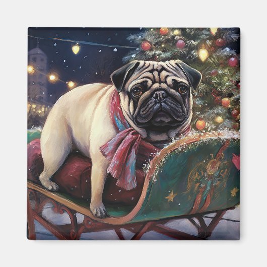 Pug Kerstmis Feestelijk Seizoen Magneet (Voorkant)