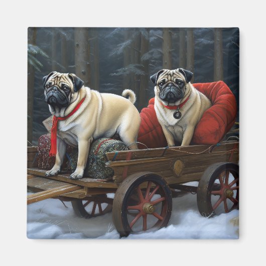 Pug Kerstmis Feestelijk Seizoen Magneet (Voorkant)