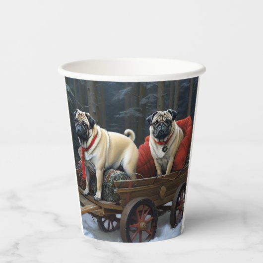 Pug Kerstmis Feestelijk Seizoen Papieren Bekers (Achterkant)