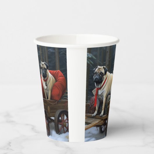 Pug Kerstmis Feestelijk Seizoen Papieren Bekers (Links)