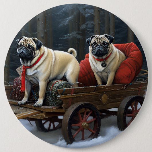 Pug Kerstmis Feestelijk Seizoen Ronde Button 6,0 Cm (Voorkant)