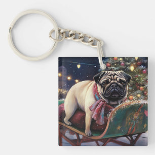 Pug Kerstmis Feestelijk Seizoen Sleutelhanger