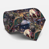 Pug Kerstmis Feestelijk Seizoen Stropdas (Opgerold)