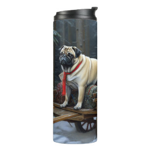 Pug Kerstmis Feestelijk Seizoen Thermosbeker