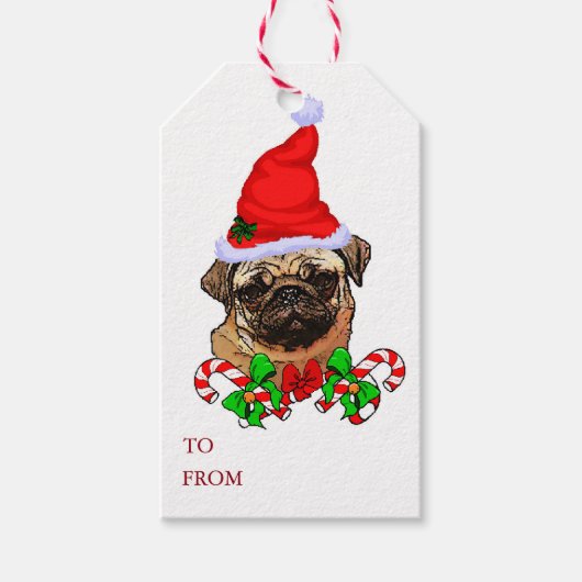 Pug Kerstmis MERRY Cadeaulabel (Voorkant)