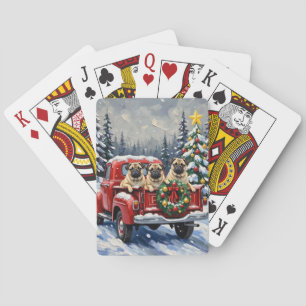 Pug Kerstmis Rode Truck Vakantie Pokerkaarten