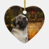 Pug-kerstversiering Keramisch Ornament (Voorkant)