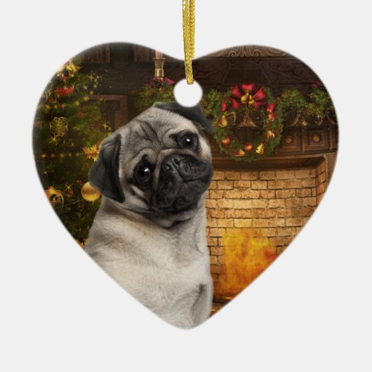Pug-kerstversiering Keramisch Ornament (Voorkant)