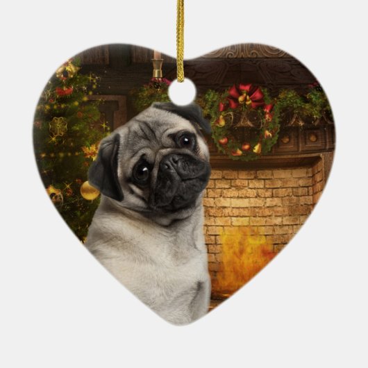Pug-kerstversiering Keramisch Ornament (Achterkant)