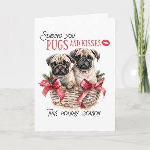 Pug & Kisses Christmas, 5" x 7" Wenskaart Kaart