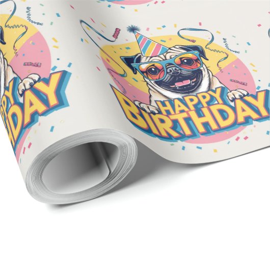 Pug kleurrijk cadeaupapier (Rol Hoek)