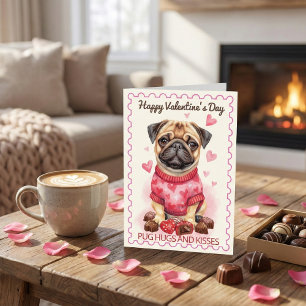 Pug Knuffels en Kusjes Schattige Valentijnsdag Kaart