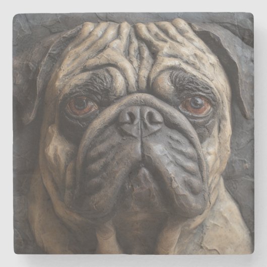 Pug Kunst Stenen Onderzetter (Voorkant)
