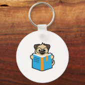 Pug leest boek Lover Pug Owner Bookworm Sleutelhanger (Voorkant)
