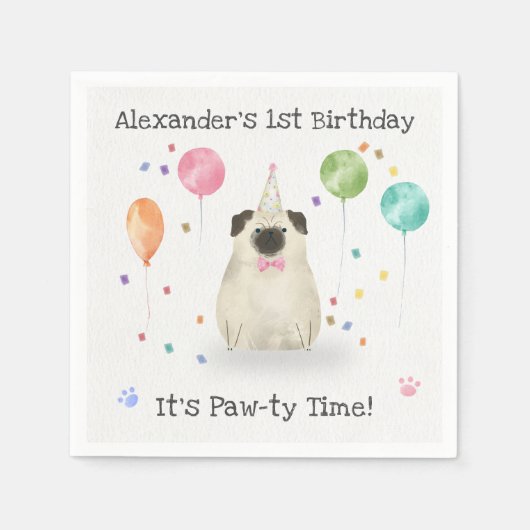 Pug Lets Hond Verjaardagsfeest Servet (Voorkant)