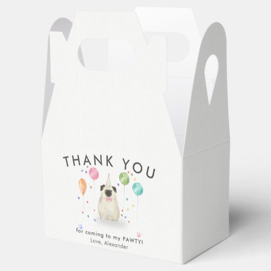 Pug Lets Pawty Puppy Dog Verjaardag Dank u Bedankdoosjes (Geopend)