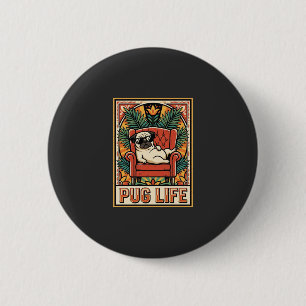 Pug Leven Retro Volkskunst Hond Ronde Button 5,7 Cm